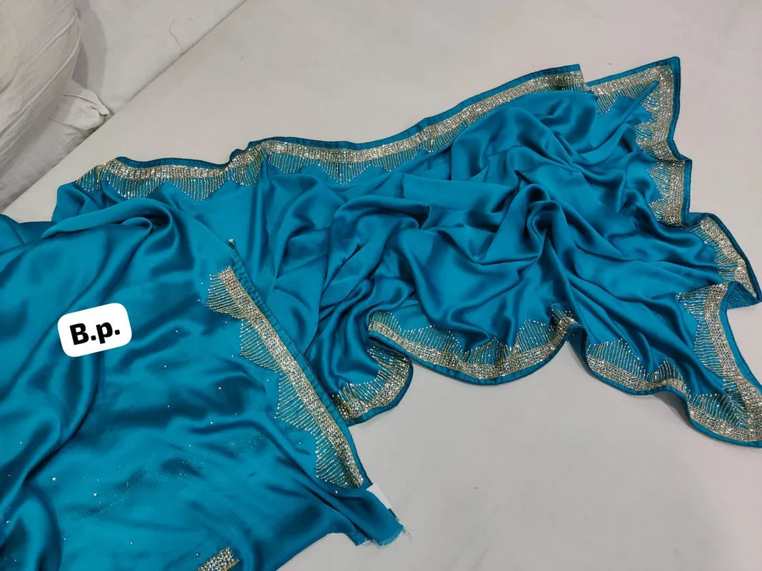 Pure Satin Silk Saree With Handwork
