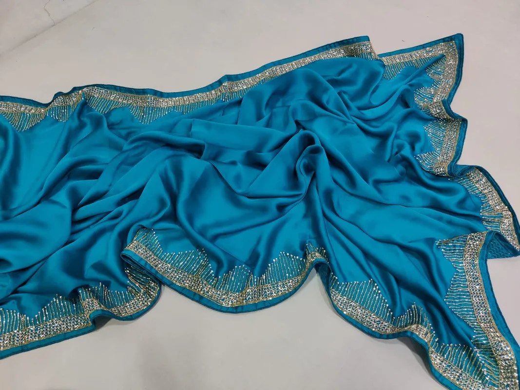 Pure Satin Silk Saree With Handwork