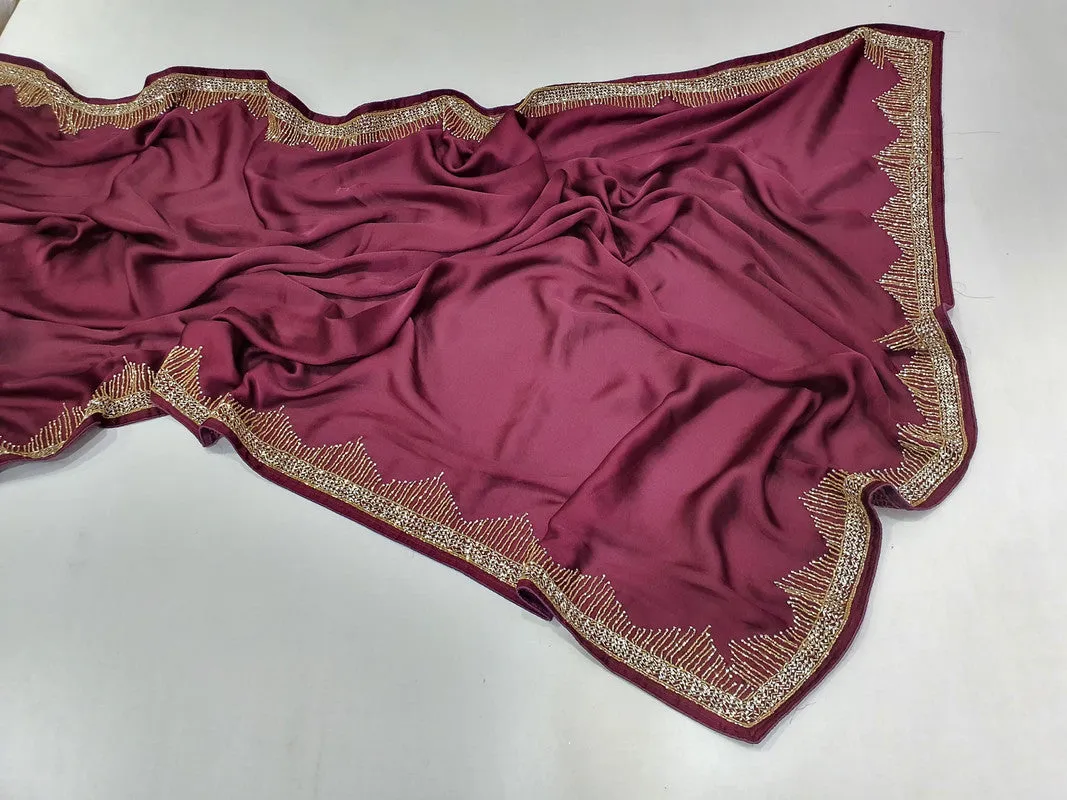 Pure Satin Silk Saree With Handwork
