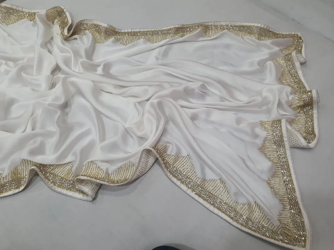 Pure Satin Silk Saree With Handwork