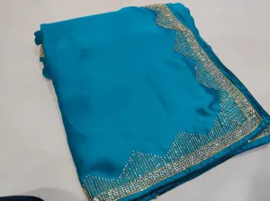 Pure Satin Silk Saree With Handwork