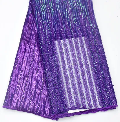 Purple embroidery sequins tulle lace fabrics
