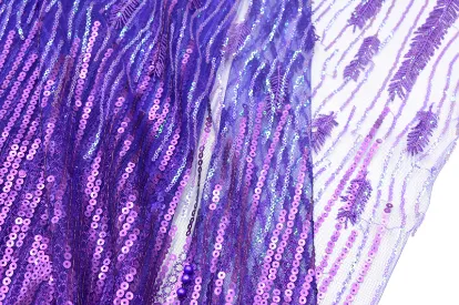 Purple embroidery sequins tulle lace fabrics