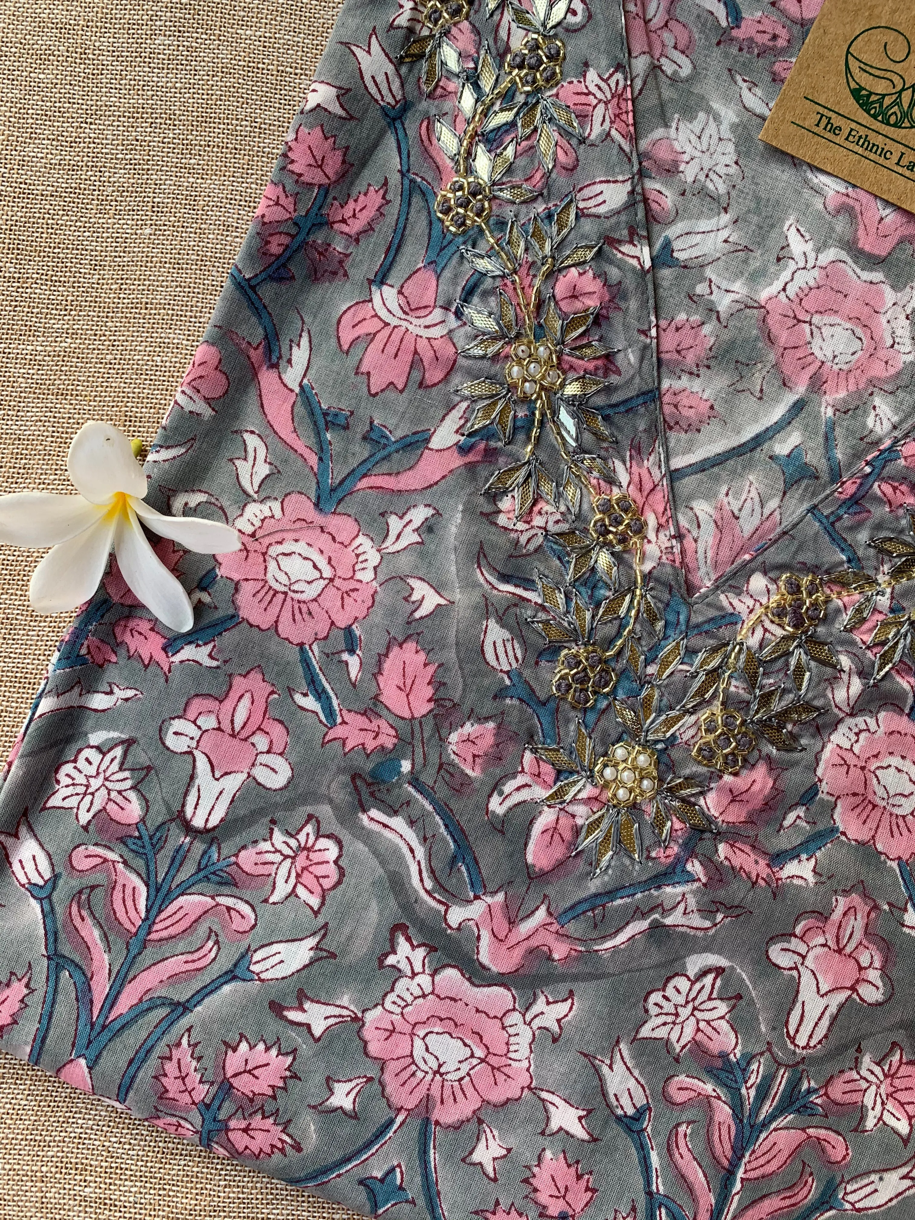 "Himani" Hand Work Embellished Cotton kurta-M