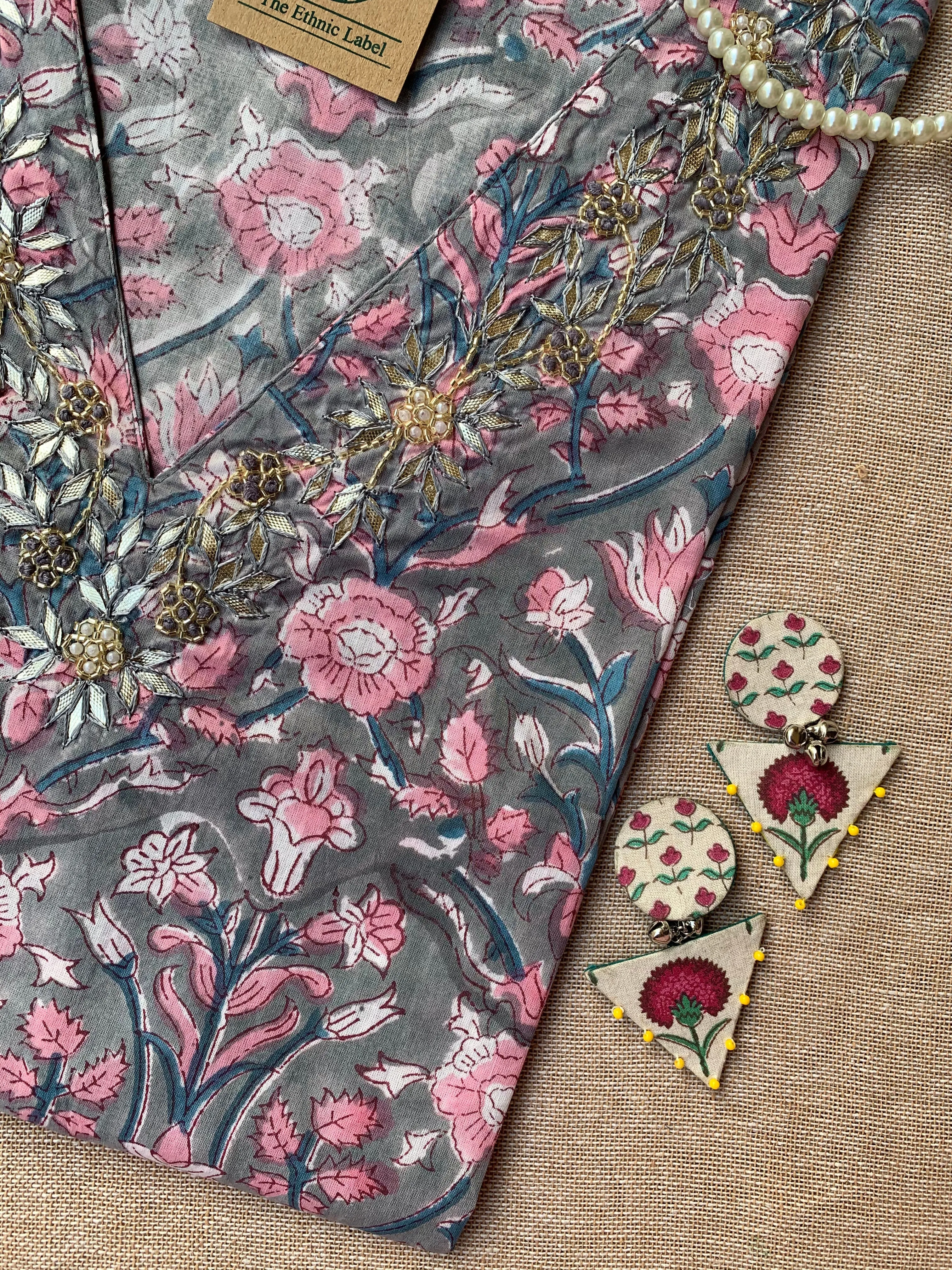 "Himani" Hand Work Embellished Cotton kurta-M