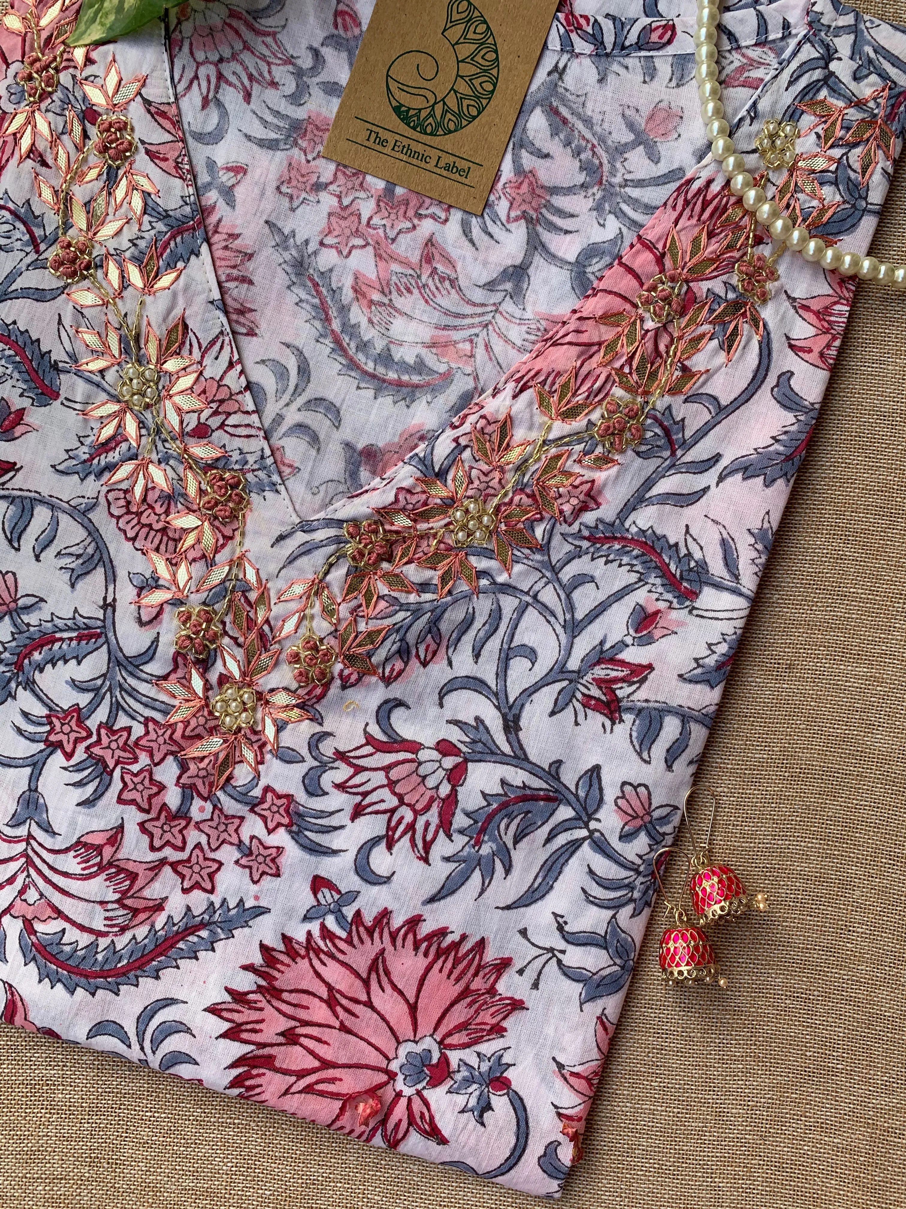 "Shweta" Hand Work Embellished Cotton kurta