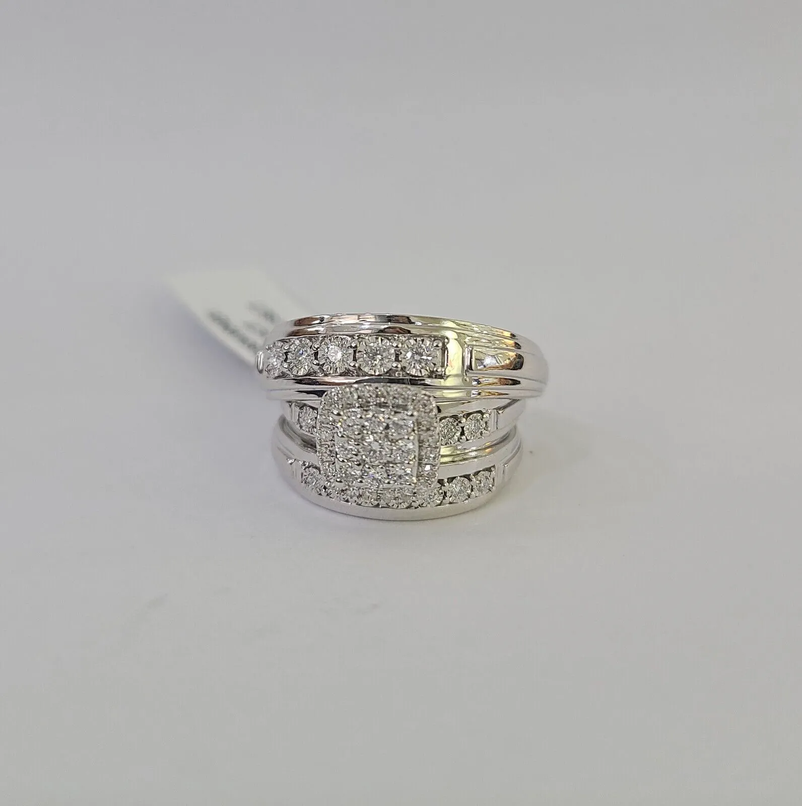 REAL 14k Diamond Ring White Gold Ladies Men Trio SET Wedding Engagement Genuine
