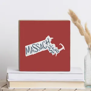 Red Massachusetts Decorative Wooden Block