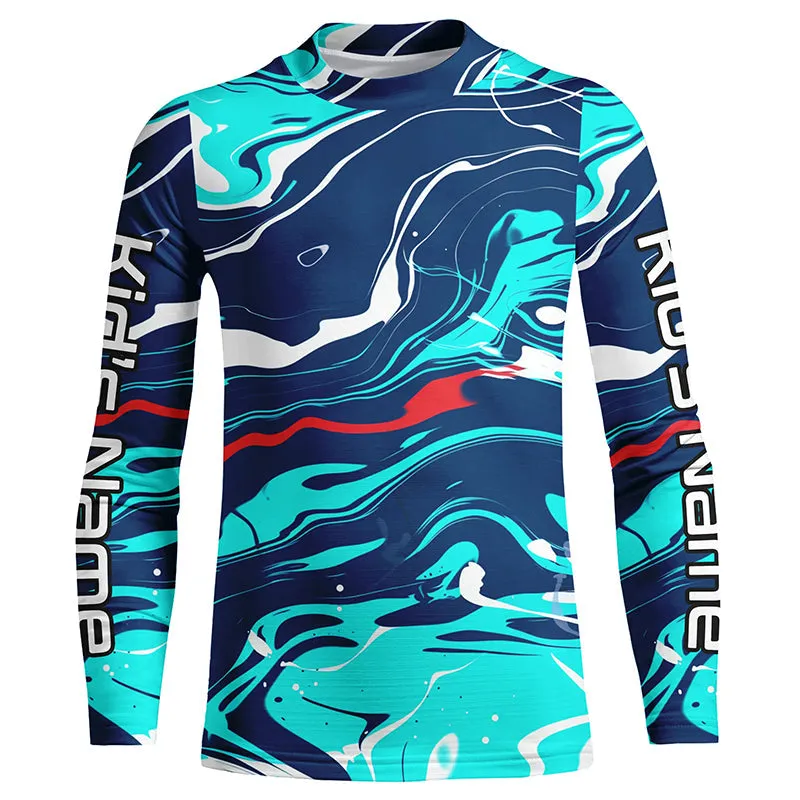 Red, White And Blue Camo Custom Long Sleeve Performance Fishing Shirts, Personalized Fishing Jerseys IPHW5871