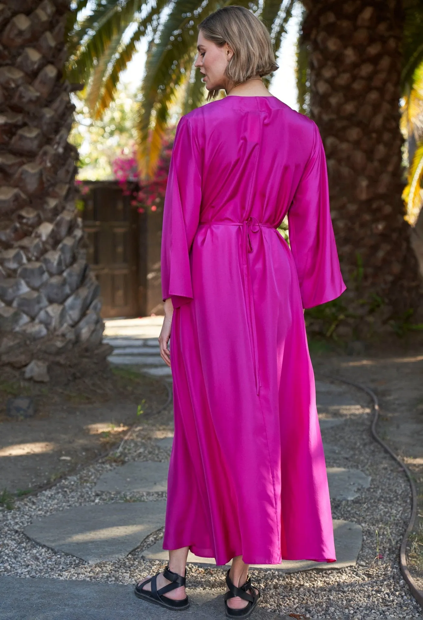 re:hOMe - Fuchsia Silk Belted Caftan