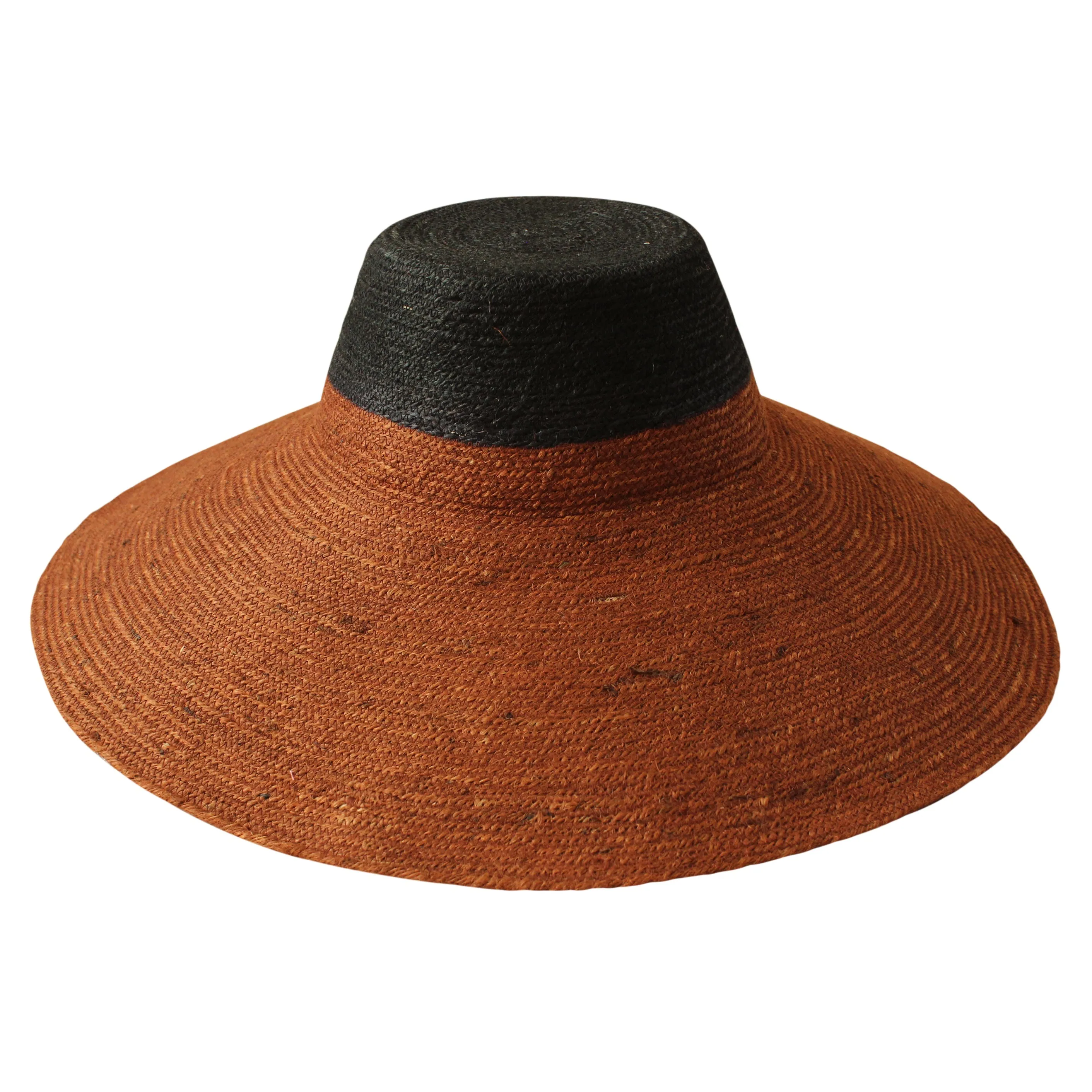 Riri Duo Jute Straw Hat, in Burnt Sienna & Black