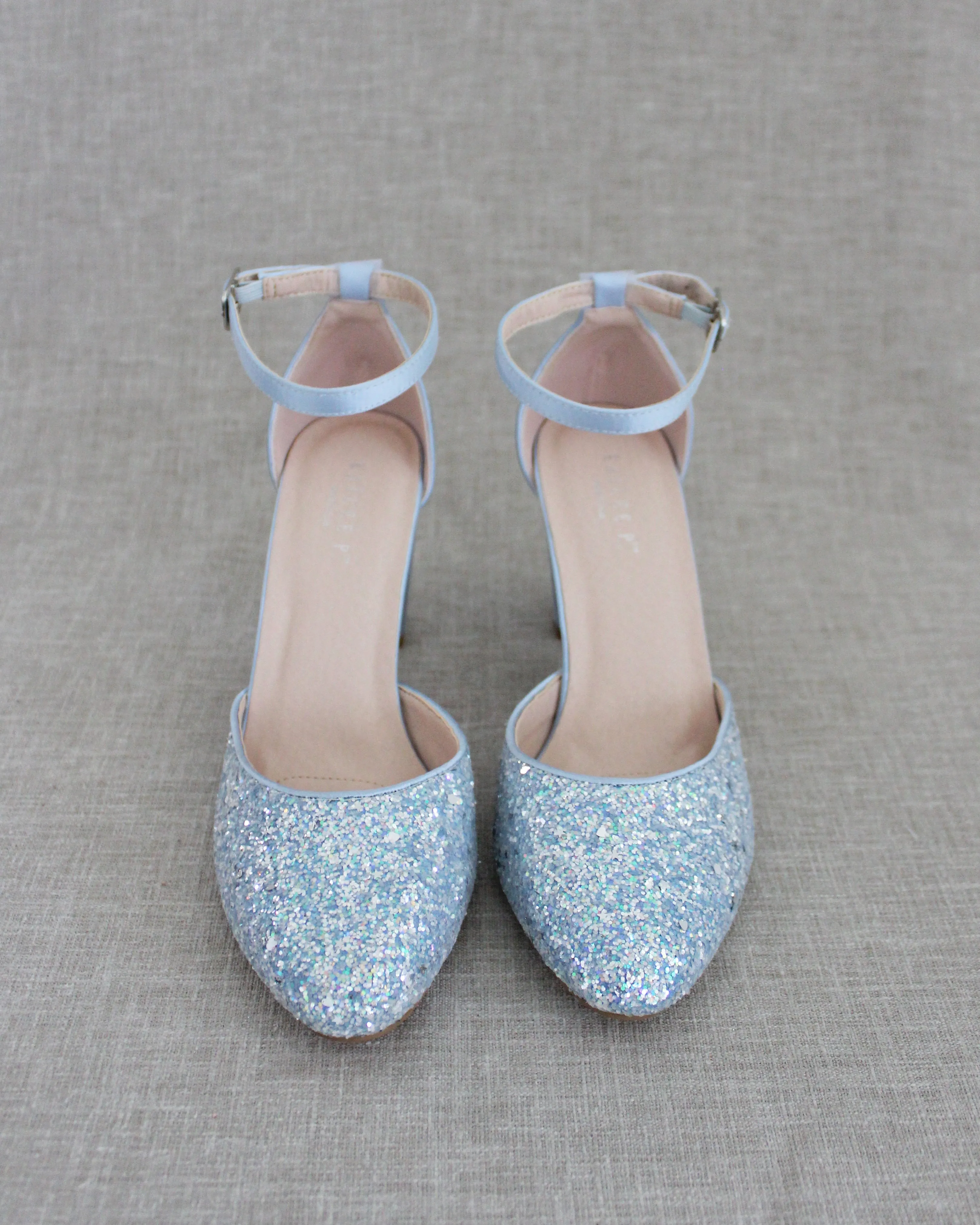 Rock Glitter Block Heel with Ankle Strap