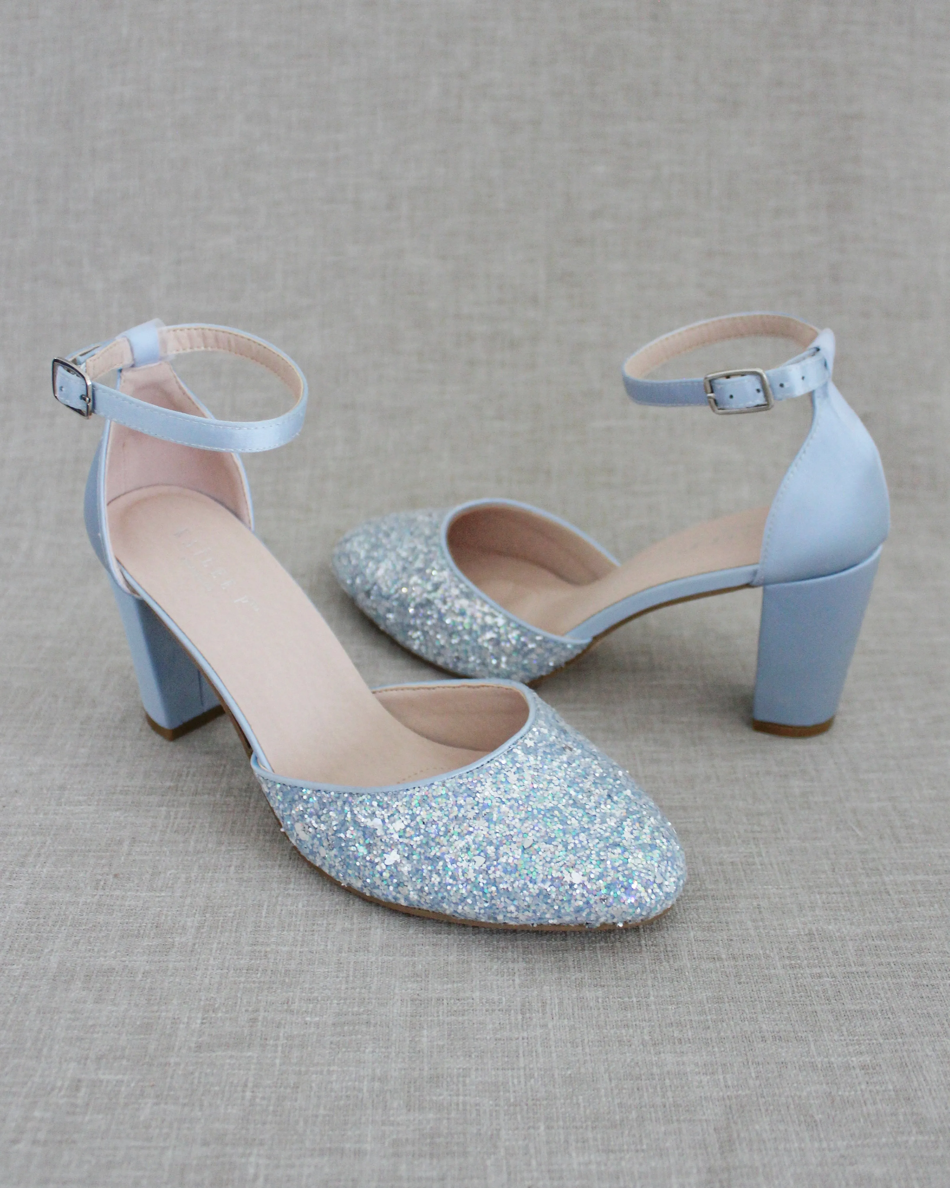 Rock Glitter Block Heel with Ankle Strap