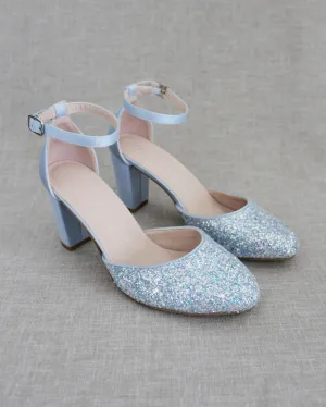 Rock Glitter Block Heel with Ankle Strap