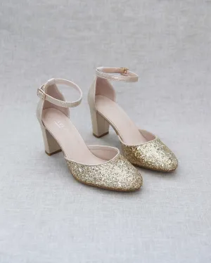 Rock Glitter Block Heel with Ankle Strap