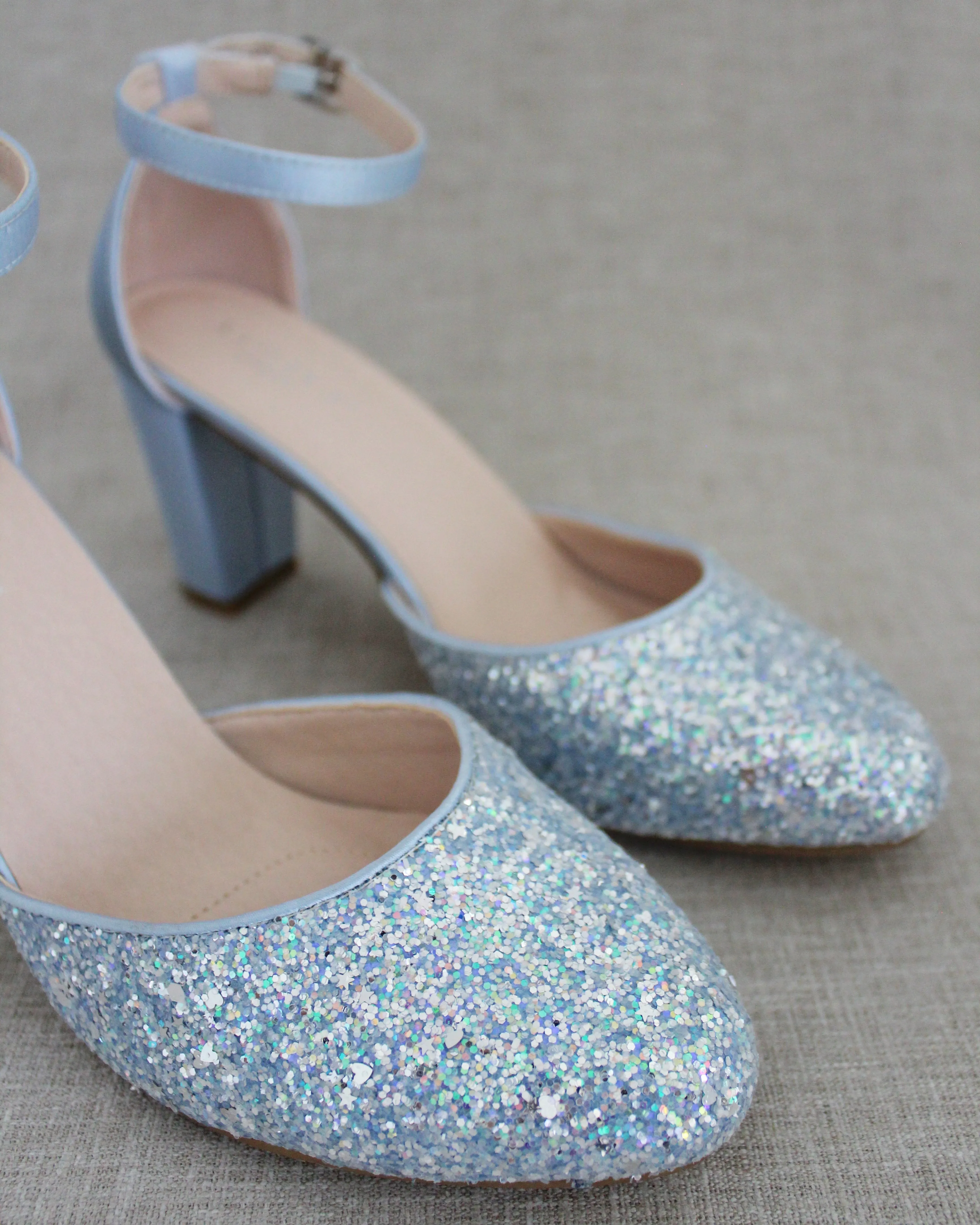 Rock Glitter Block Heel with Ankle Strap
