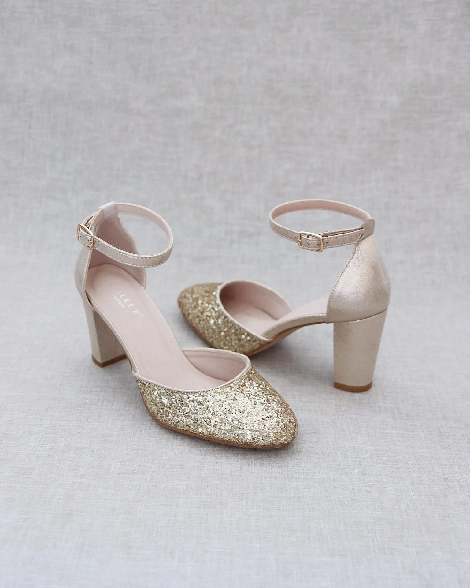Rock Glitter Block Heel with Ankle Strap