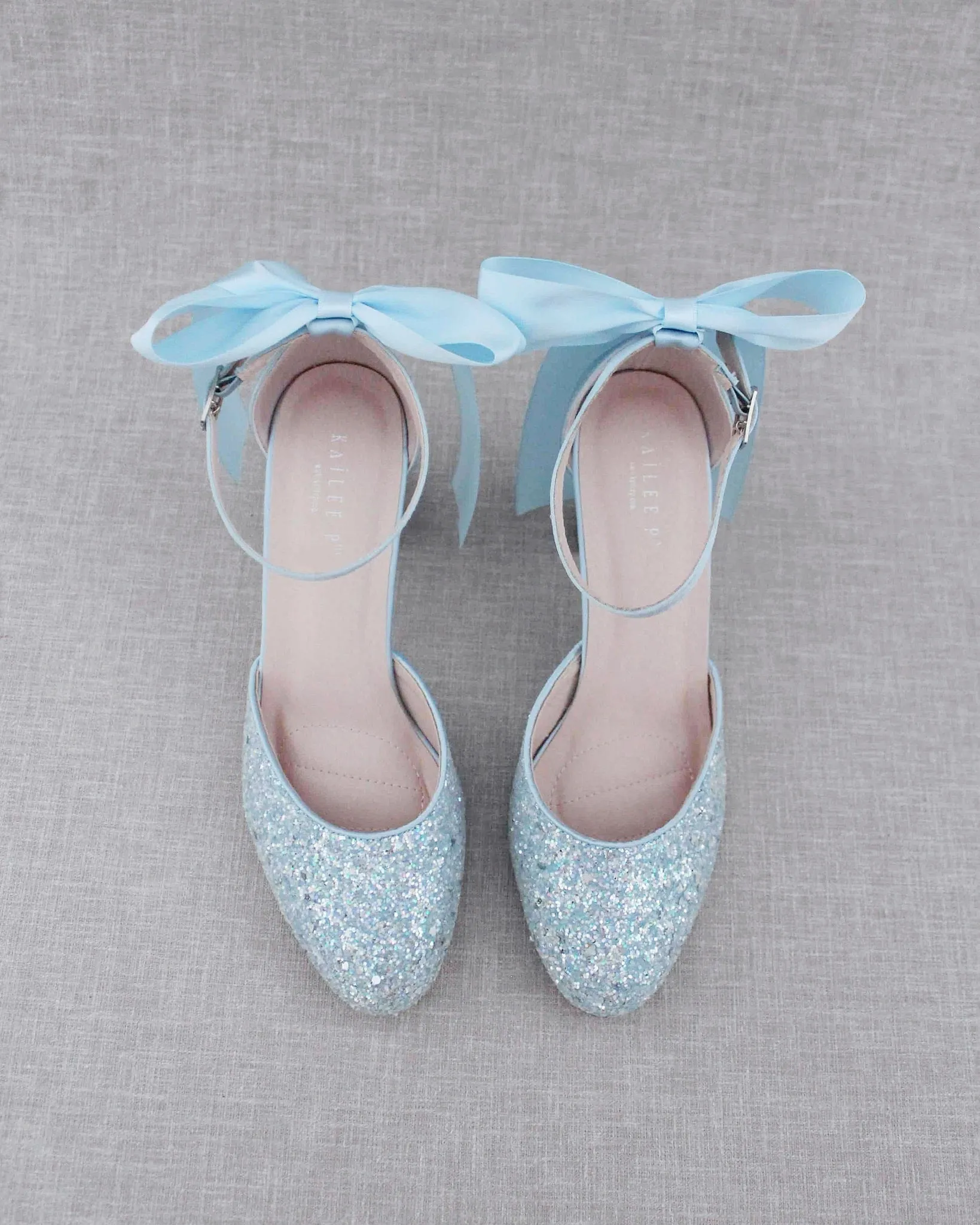 Rock Glitter Block Heel with Back Satin Bow