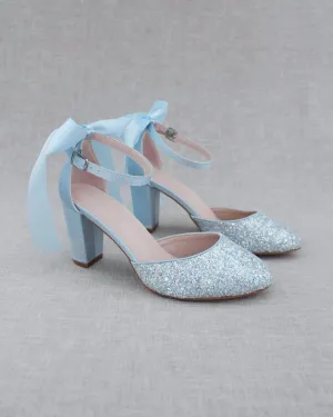 Rock Glitter Block Heel with Back Satin Bow