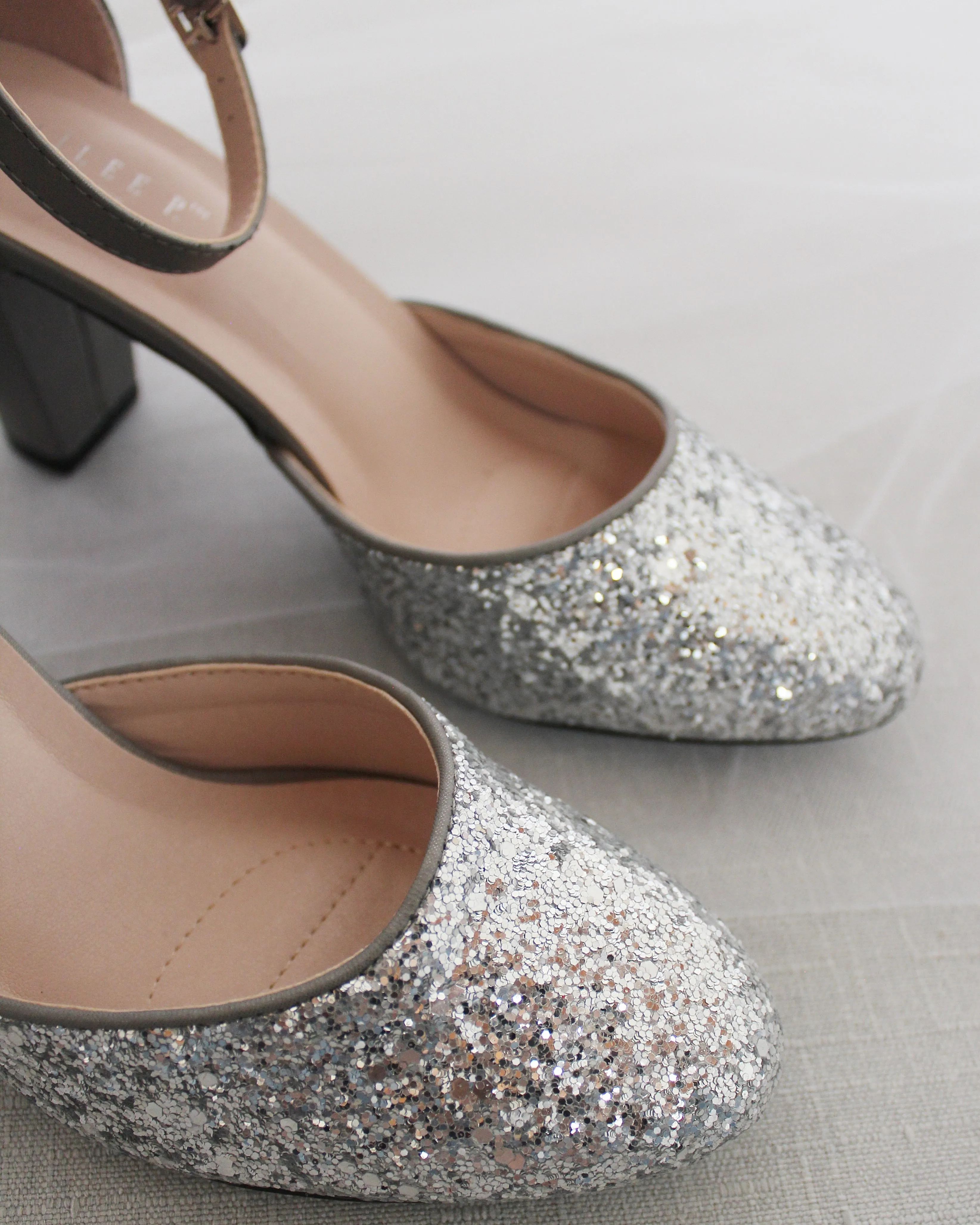 Rock Glitter Block Heel with Back Satin Bow