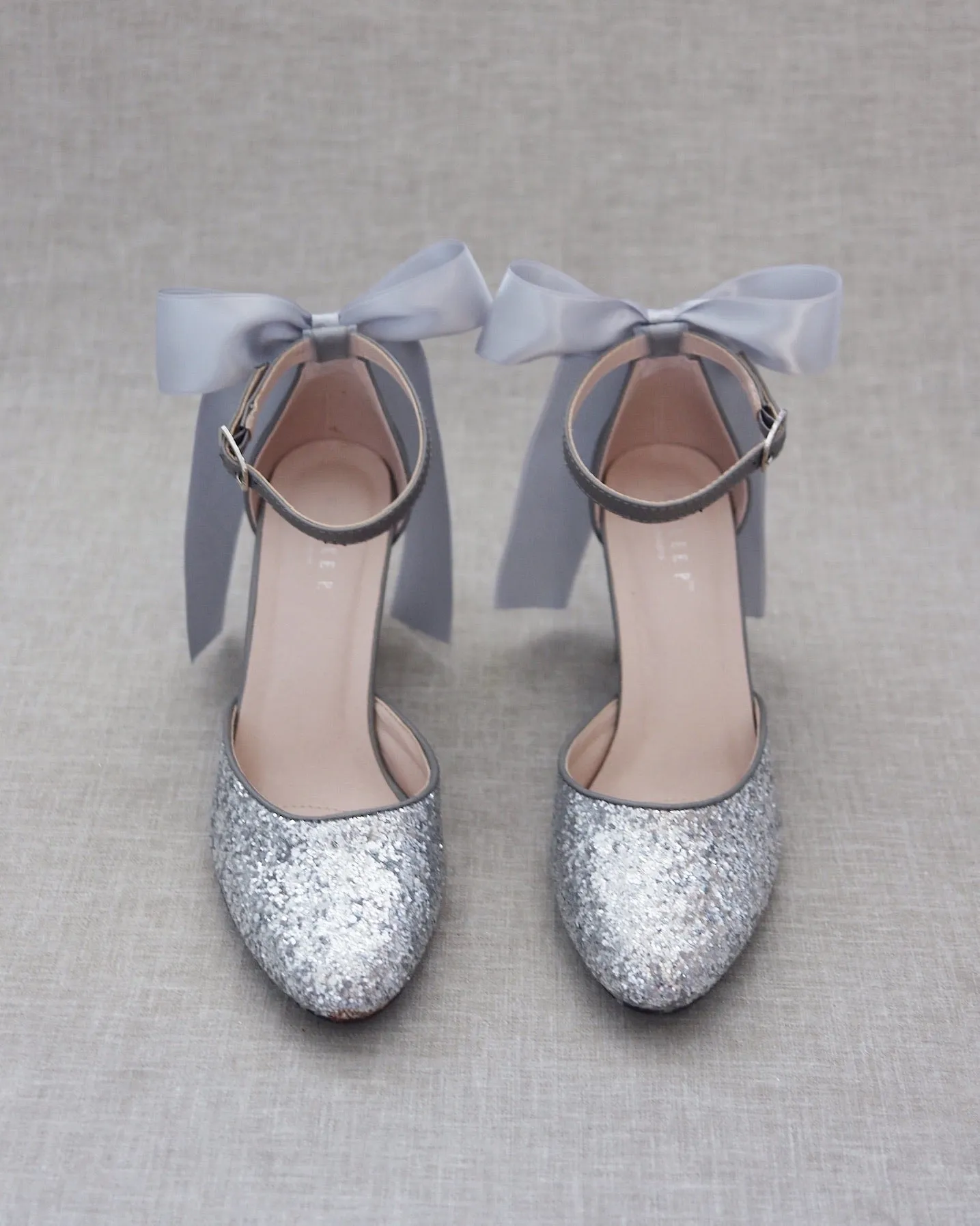 Rock Glitter Block Heel with Back Satin Bow