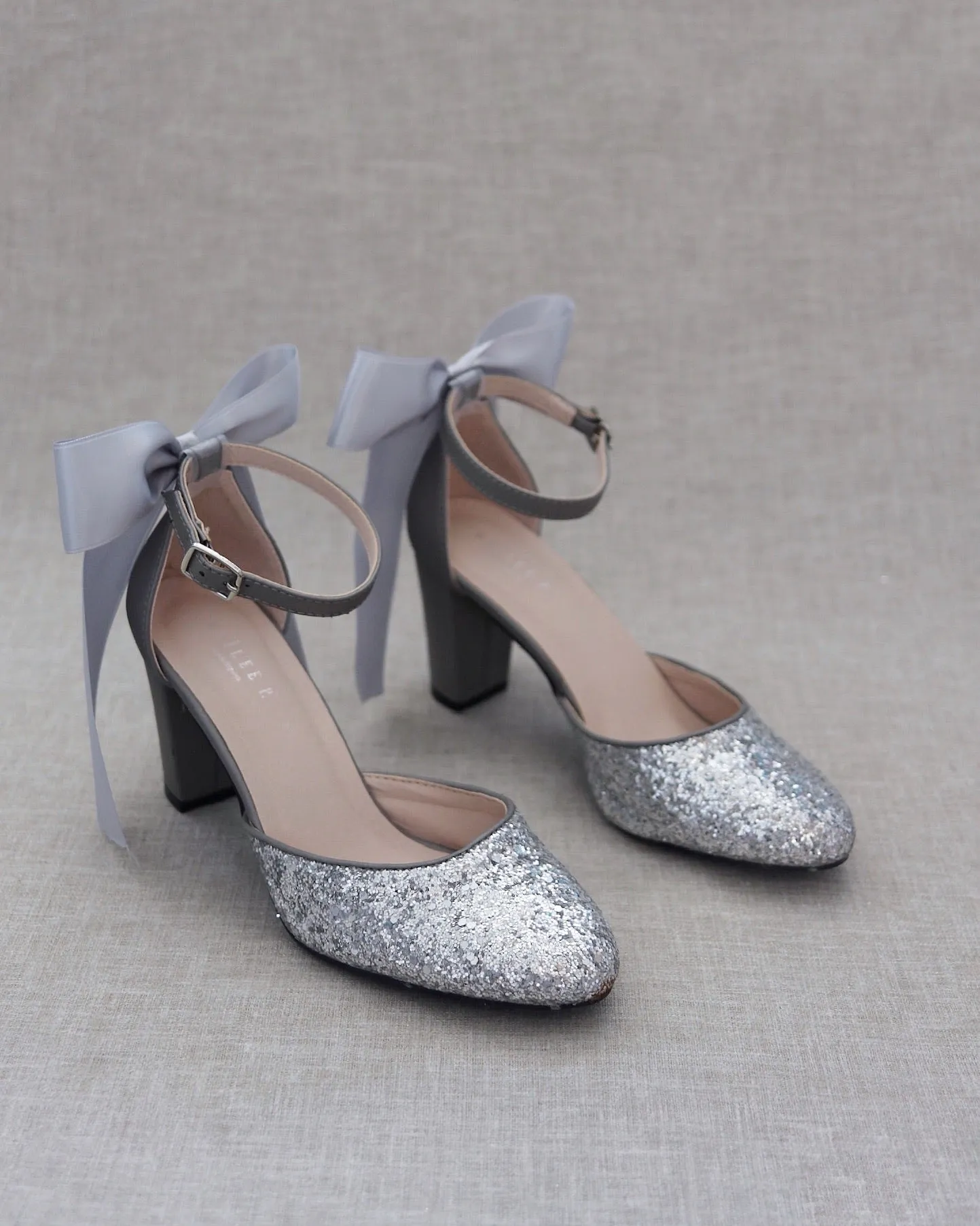 Rock Glitter Block Heel with Back Satin Bow