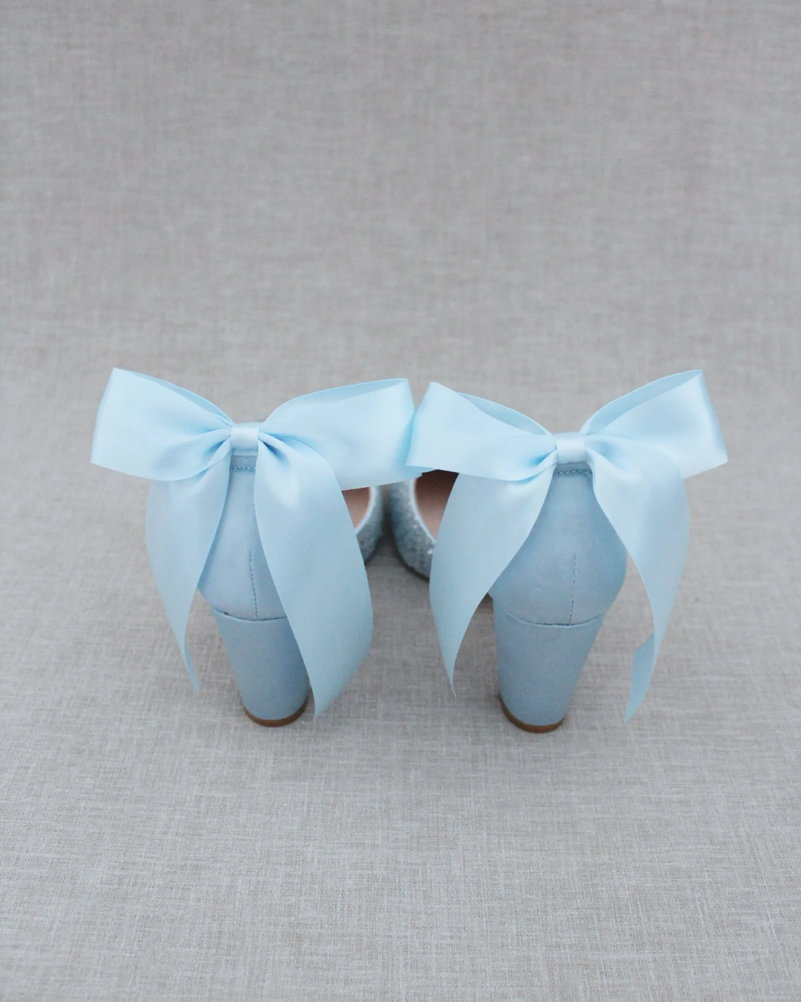 Rock Glitter Block Heel with Back Satin Bow