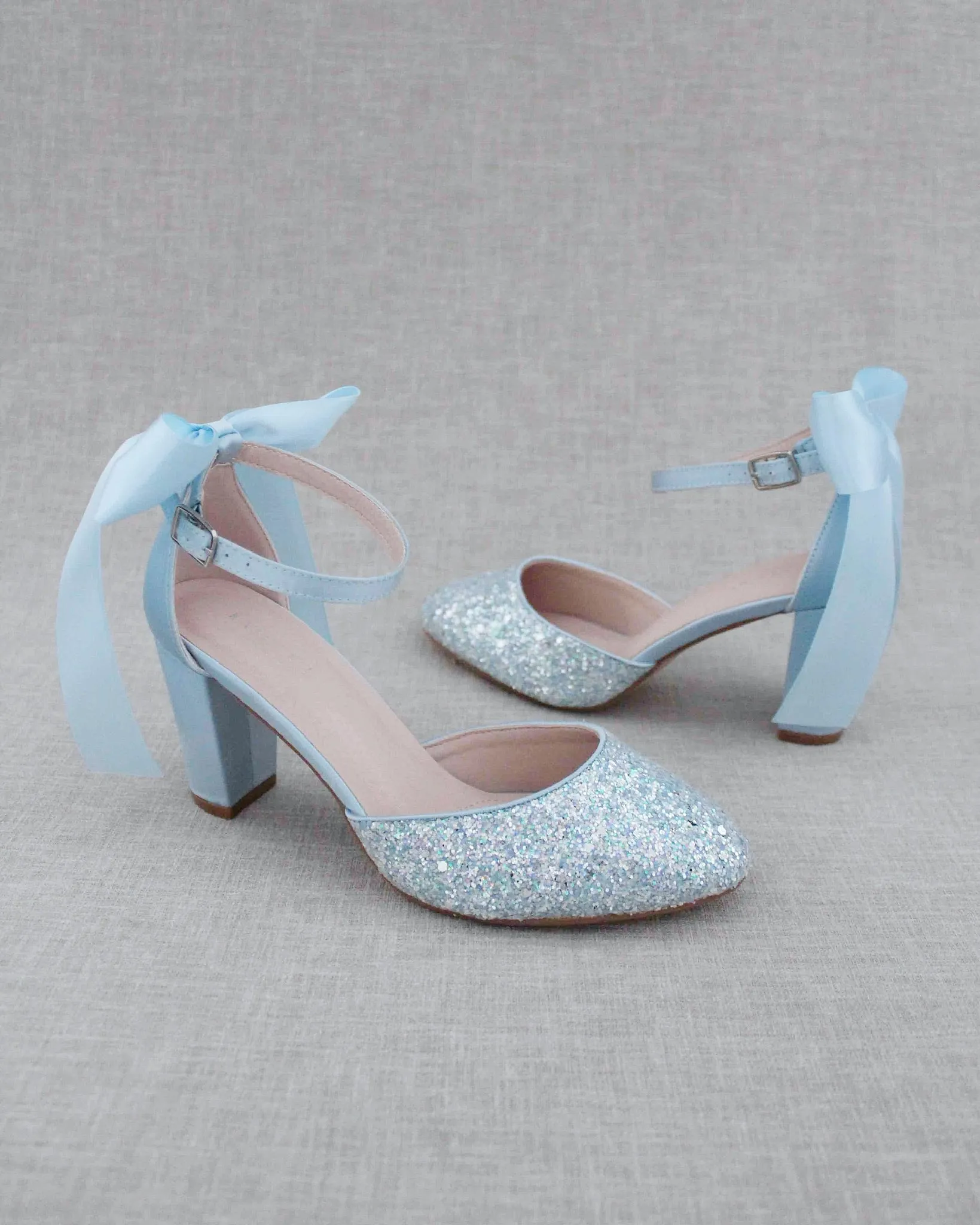 Rock Glitter Block Heel with Back Satin Bow