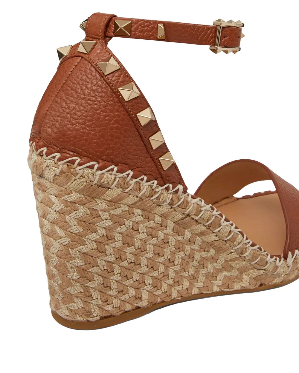 Rockstud Double Wedge Espadrille with Platinum Studs in Natural