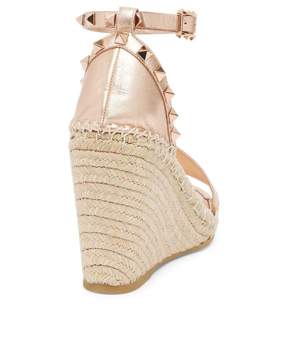 Rockstud Metallic Wedge Espadrille Sandals In Rame