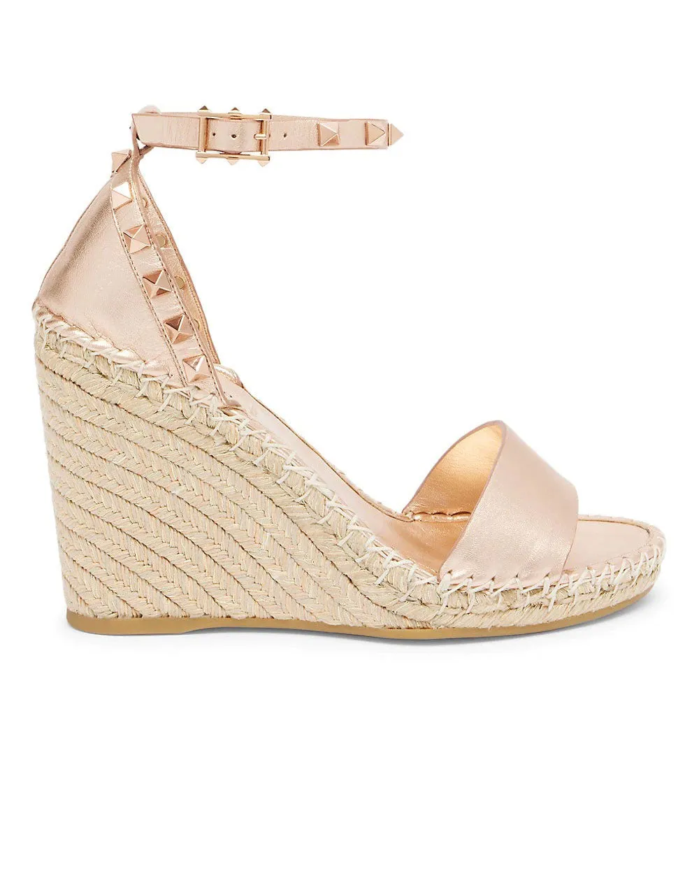 Rockstud Metallic Wedge Espadrille Sandals In Rame