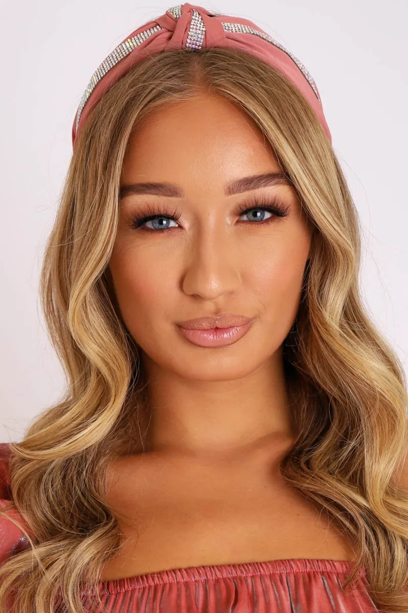 Rose Diamante Embellished Knotted Hair Band - Karri
