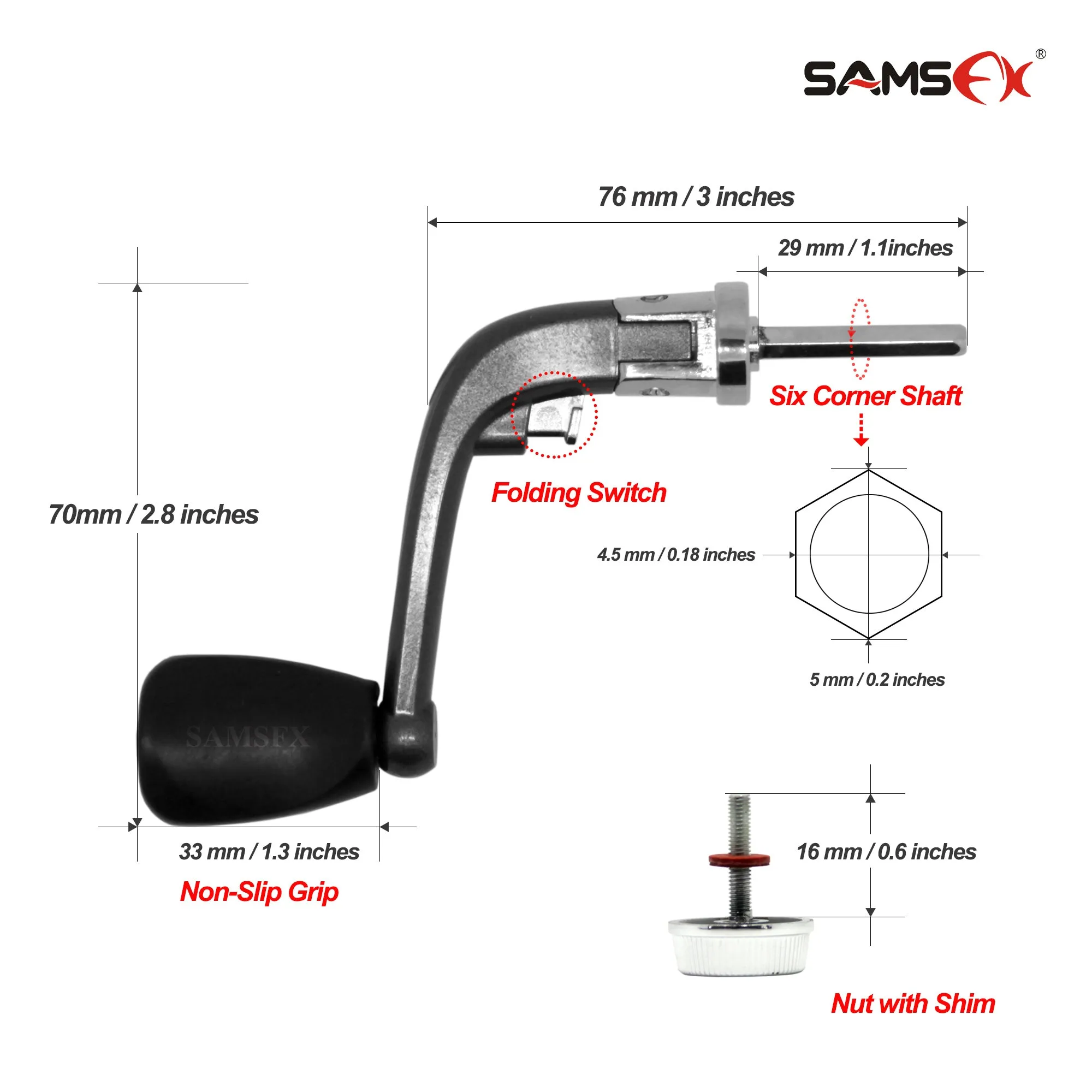 SAMSFX Folding Rotary Fishing Spinning Reel Handle Repair Parts Accessories