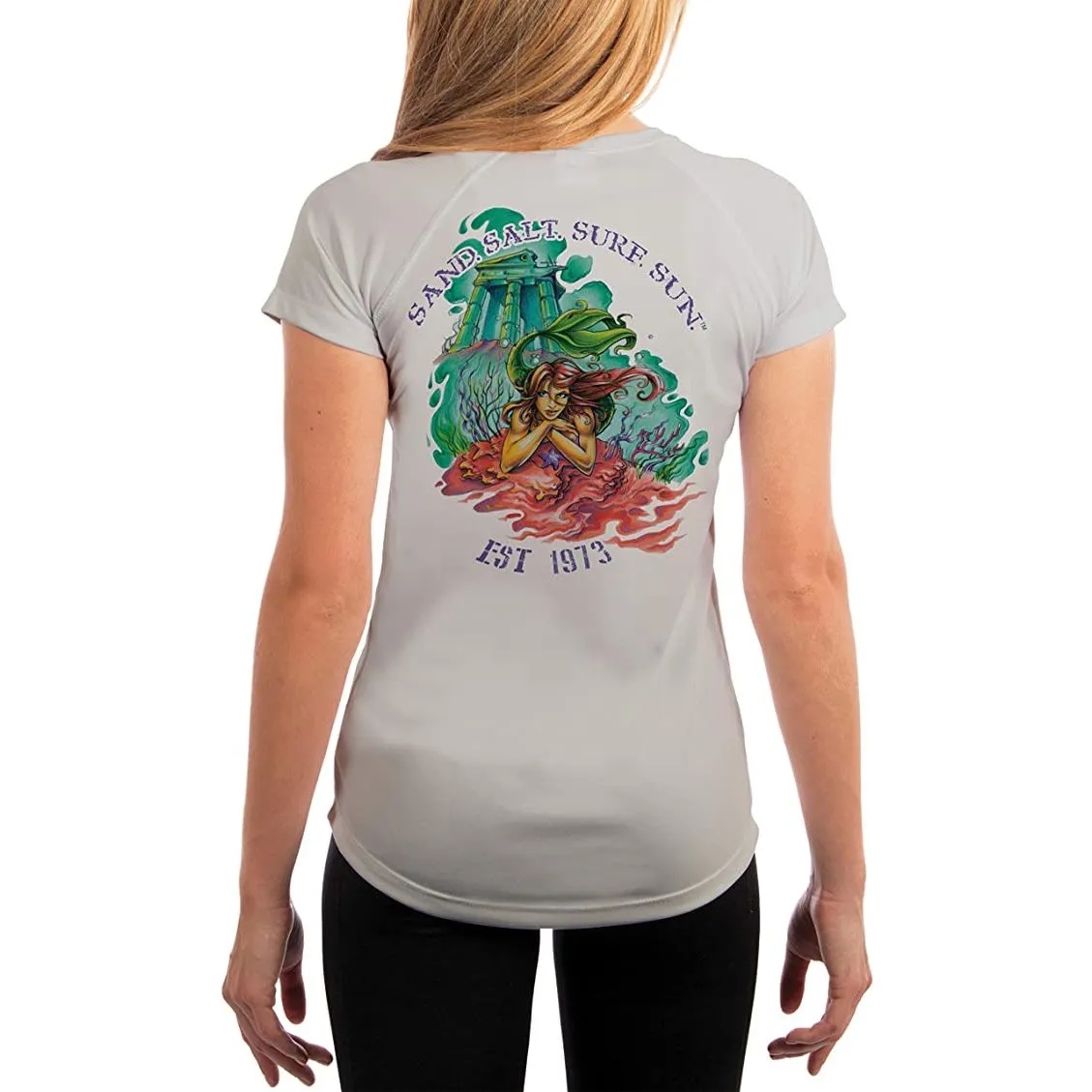 SAND.SALT.SURF.SUN. Atlantis Mermaid Women's UPF 50  UV Sun Protection Performance Short Sleeve T-Shirt