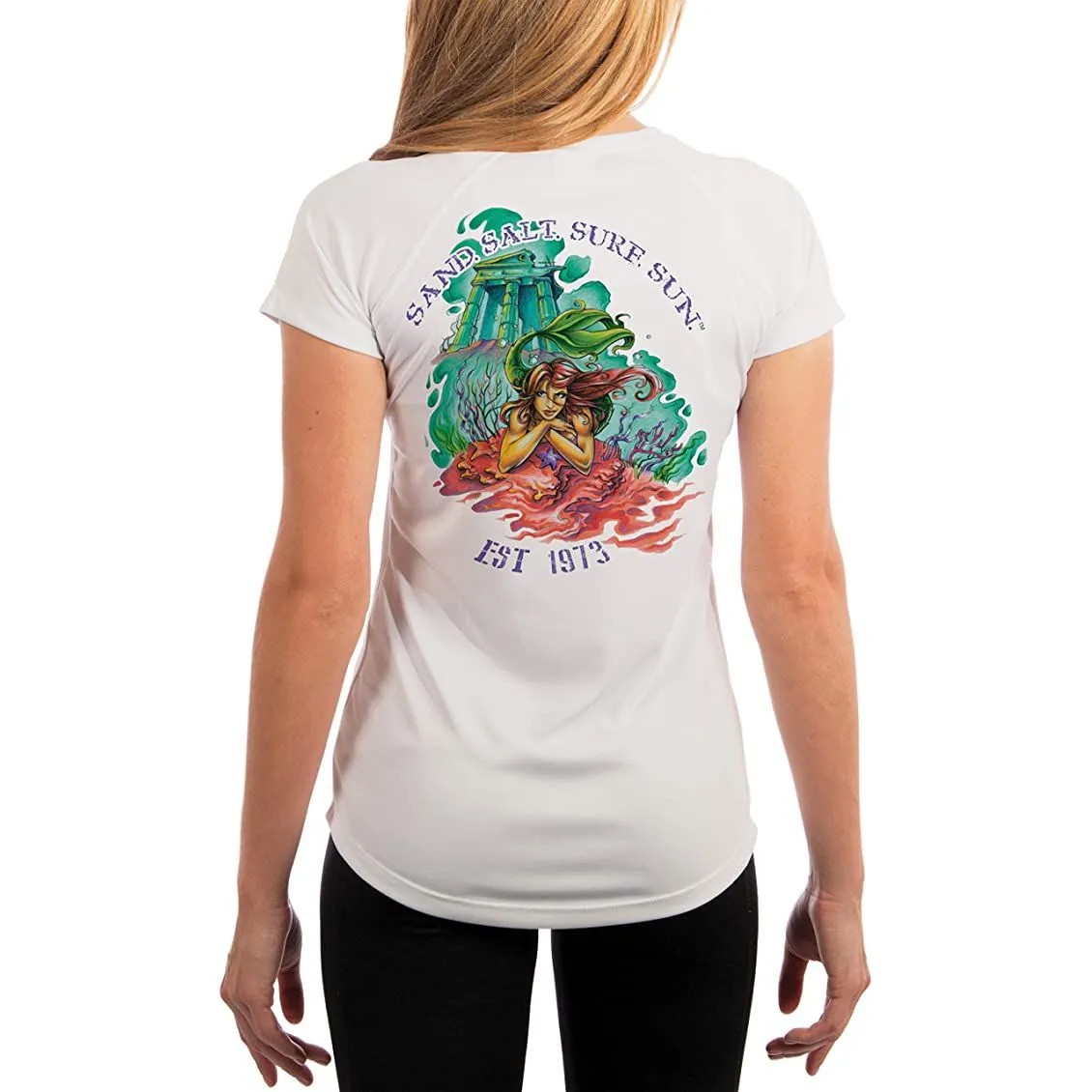SAND.SALT.SURF.SUN. Atlantis Mermaid Women's UPF 50  UV Sun Protection Performance Short Sleeve T-Shirt
