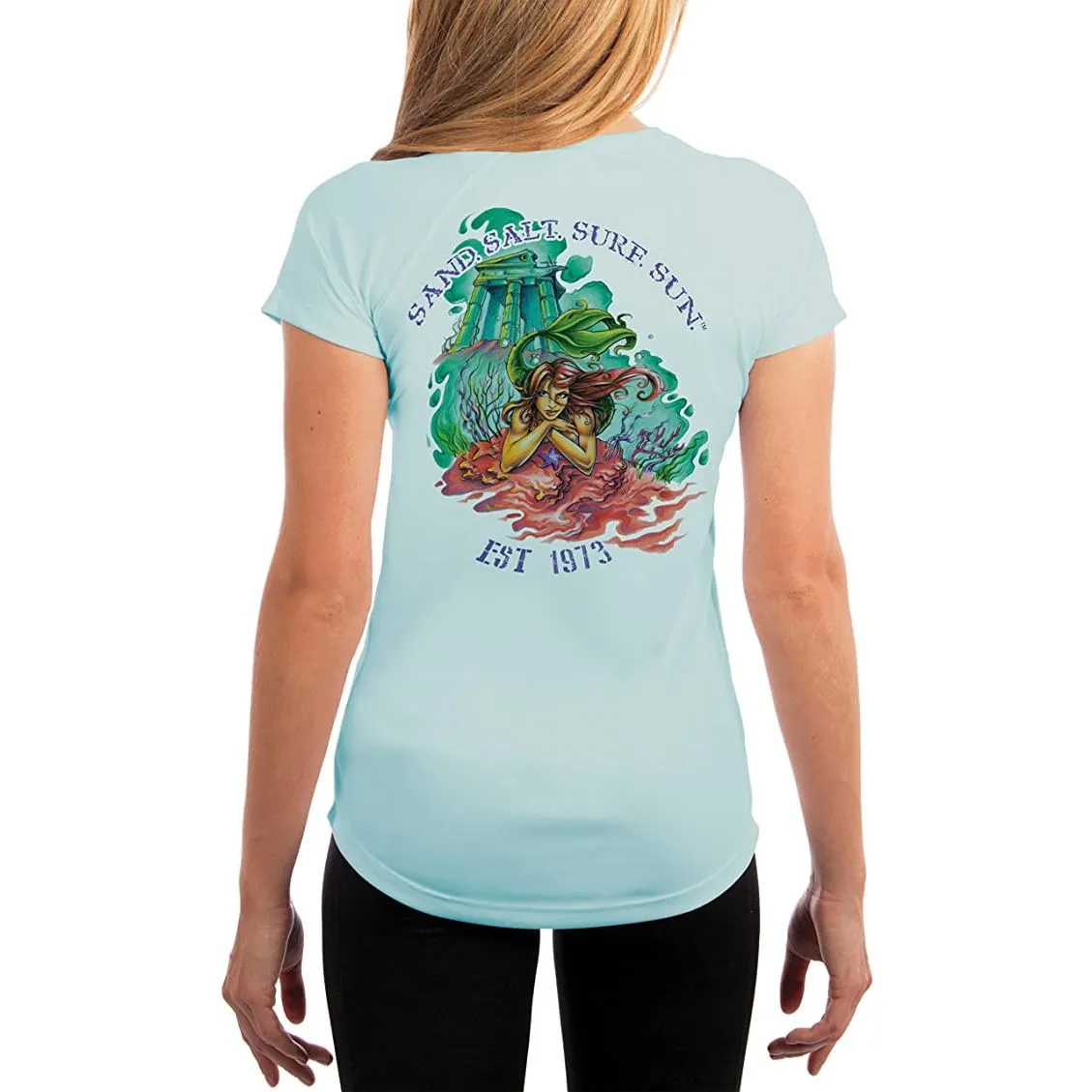 SAND.SALT.SURF.SUN. Atlantis Mermaid Women's UPF 50  UV Sun Protection Performance Short Sleeve T-Shirt