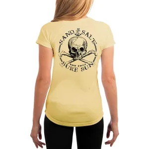 SAND.SALT.SURF.SUN. Black Skull Women's UPF 50  UV Sun Protection Performance Short Sleeve T-Shirt