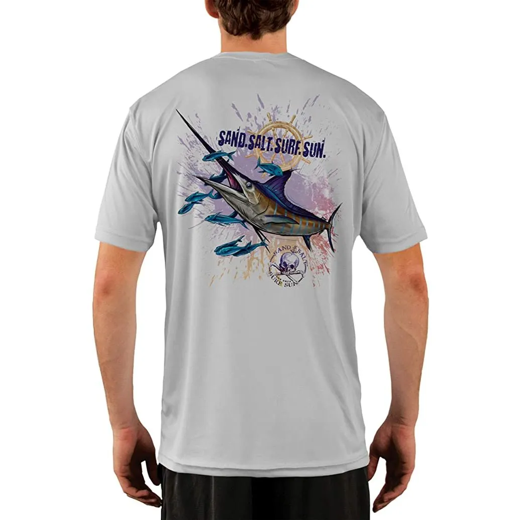 SAND.SALT.SURF.SUN. Blue Marlin Men's UPF 50  UV Sun Protection Performance Short Sleeve T-Shirt