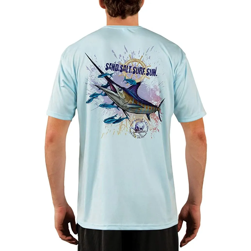 SAND.SALT.SURF.SUN. Blue Marlin Men's UPF 50  UV Sun Protection Performance Short Sleeve T-Shirt