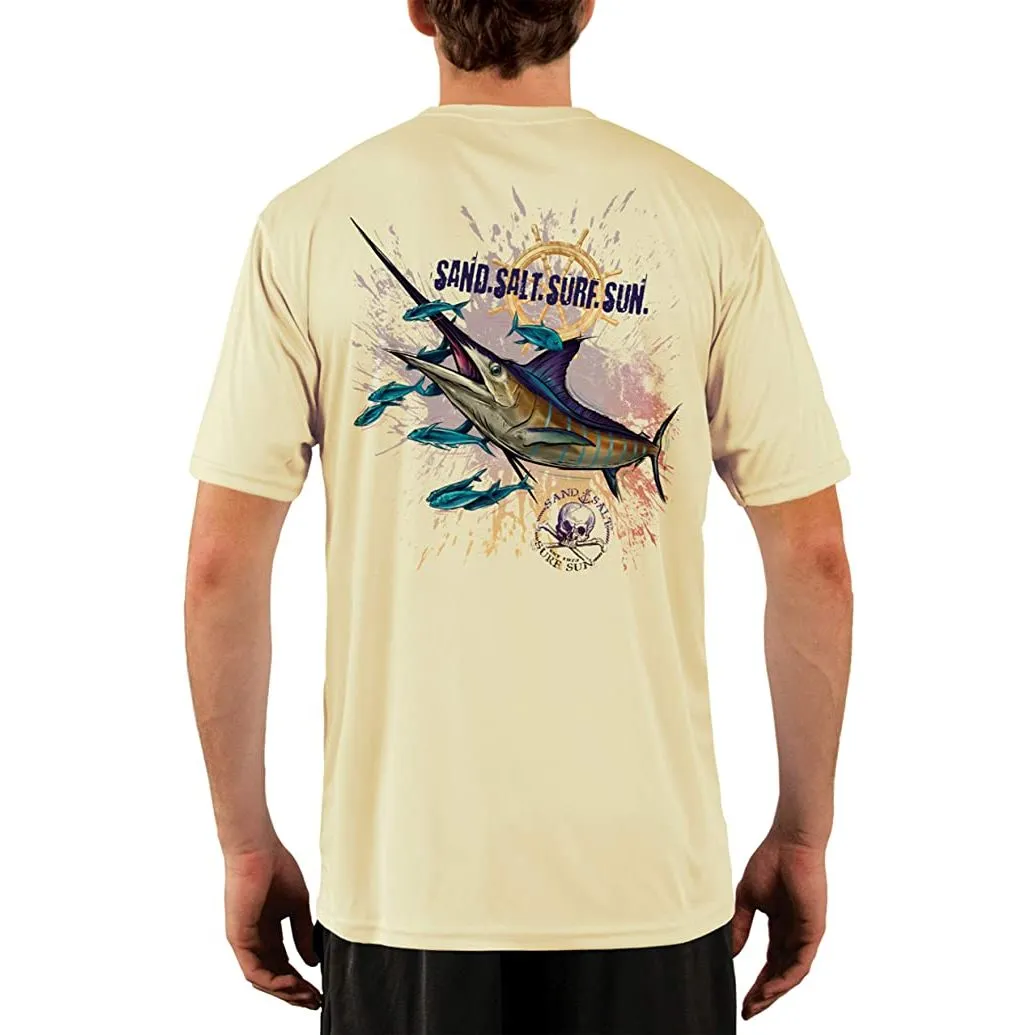 SAND.SALT.SURF.SUN. Blue Marlin Men's UPF 50  UV Sun Protection Performance Short Sleeve T-Shirt