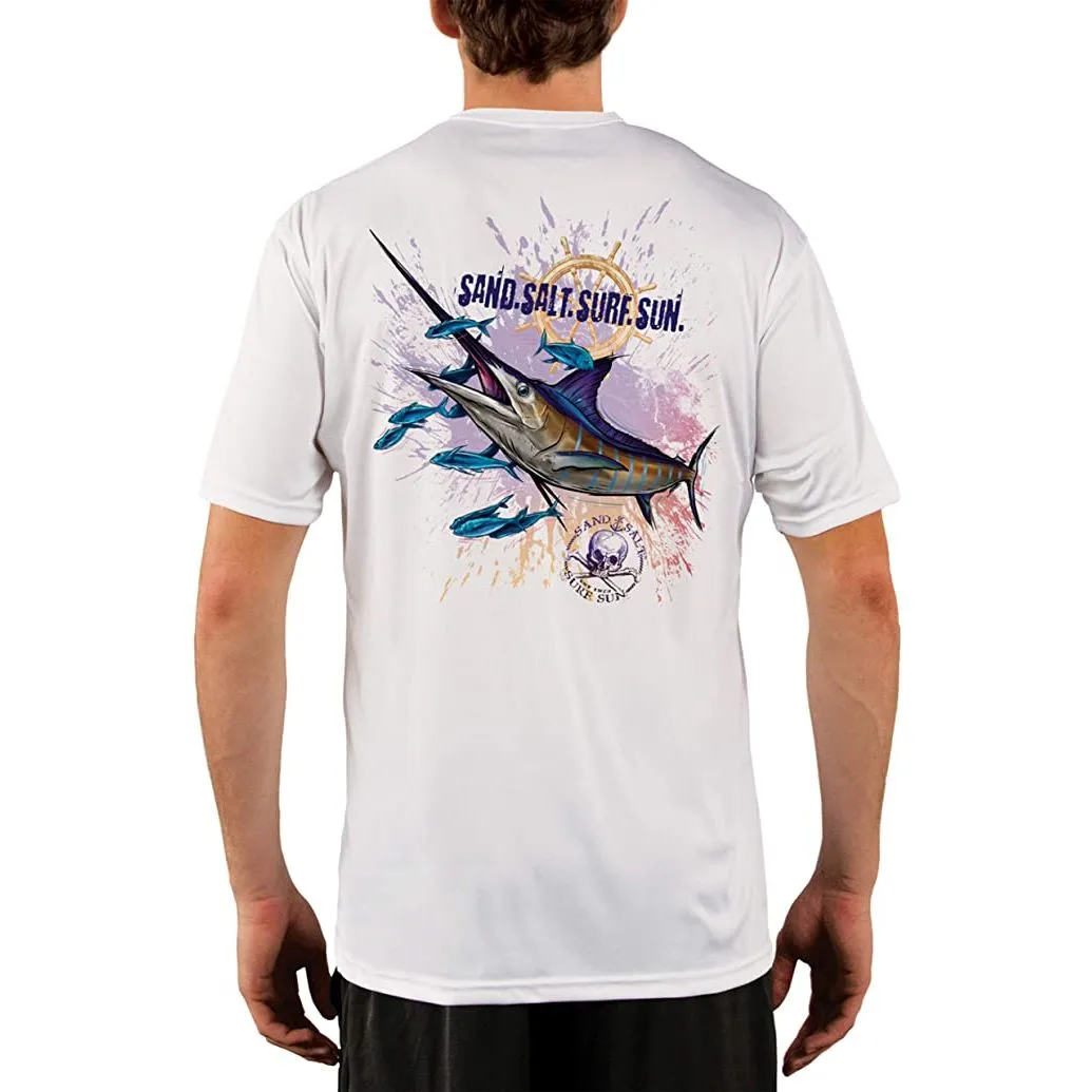 SAND.SALT.SURF.SUN. Blue Marlin Men's UPF 50  UV Sun Protection Performance Short Sleeve T-Shirt