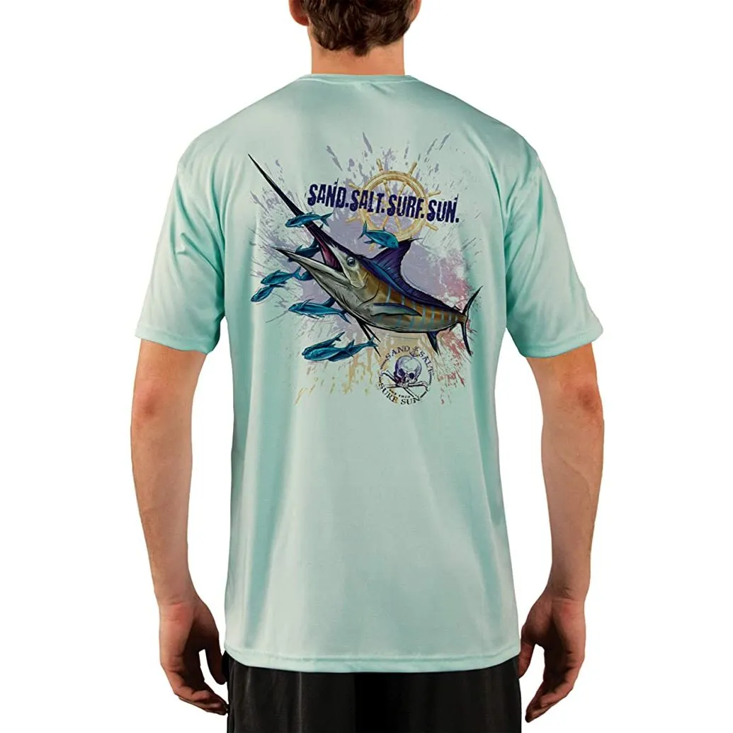 SAND.SALT.SURF.SUN. Blue Marlin Men's UPF 50  UV Sun Protection Performance Short Sleeve T-Shirt