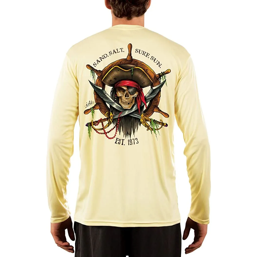 SAND.SALT.SURF.SUN. Captain Pirate Men's UPF 50  UV Sun Protection Performance Long Sleeve T-Shirt