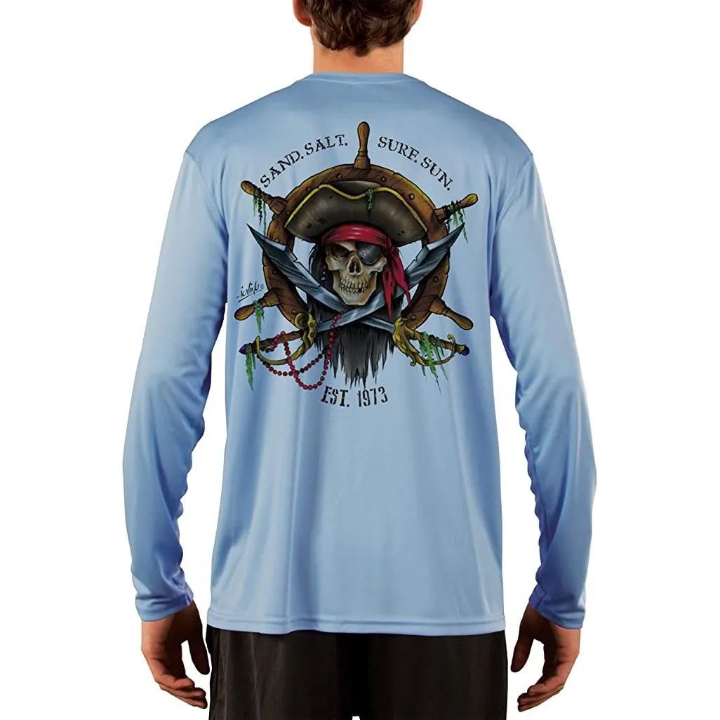 SAND.SALT.SURF.SUN. Captain Pirate Men's UPF 50  UV Sun Protection Performance Long Sleeve T-Shirt