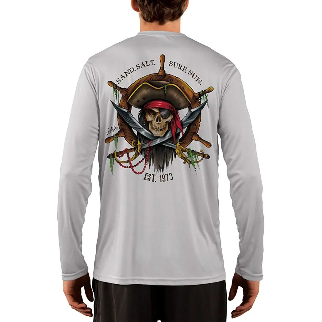 SAND.SALT.SURF.SUN. Captain Pirate Men's UPF 50  UV Sun Protection Performance Long Sleeve T-Shirt