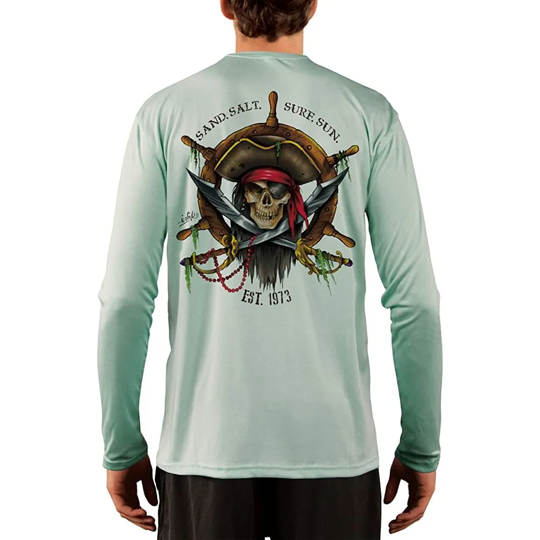 SAND.SALT.SURF.SUN. Captain Pirate Men's UPF 50  UV Sun Protection Performance Long Sleeve T-Shirt