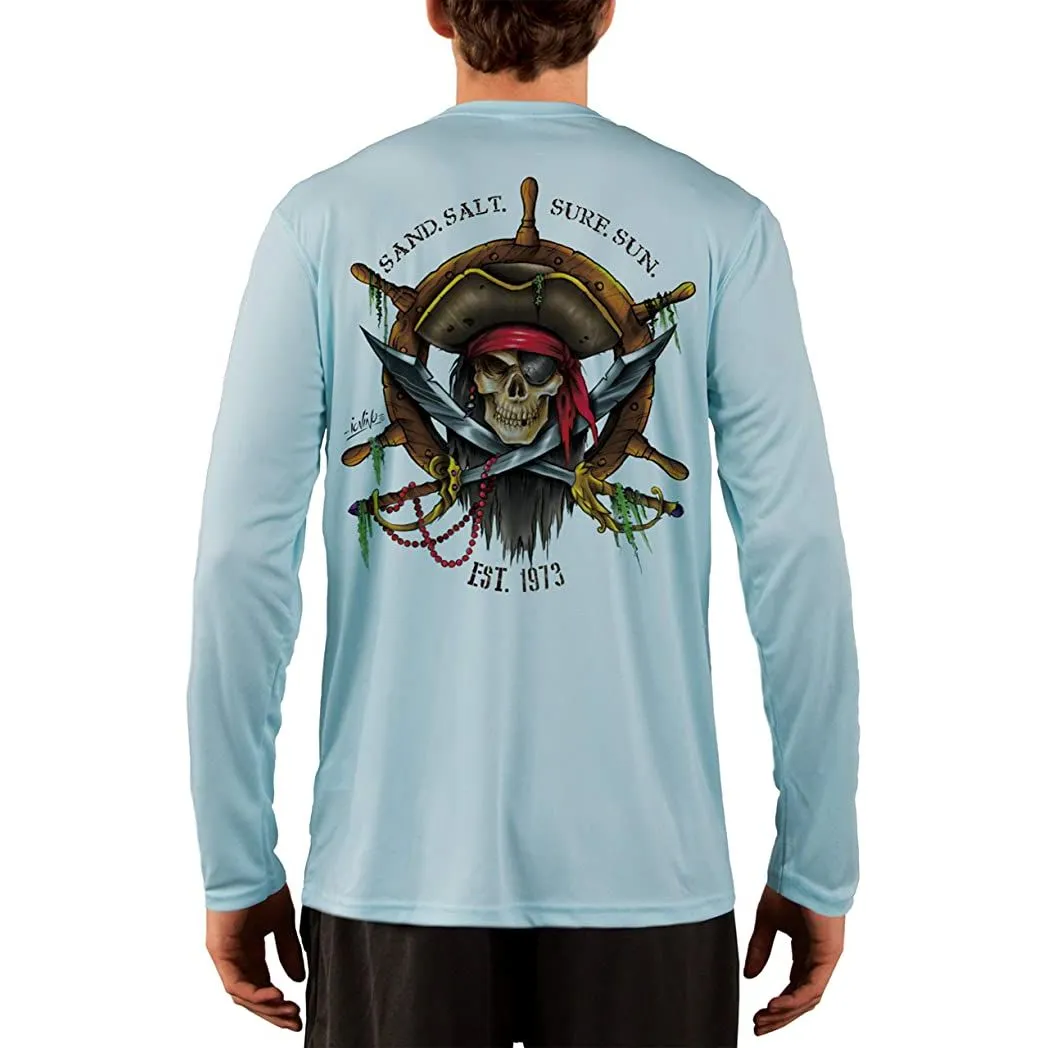 SAND.SALT.SURF.SUN. Captain Pirate Men's UPF 50  UV Sun Protection Performance Long Sleeve T-Shirt