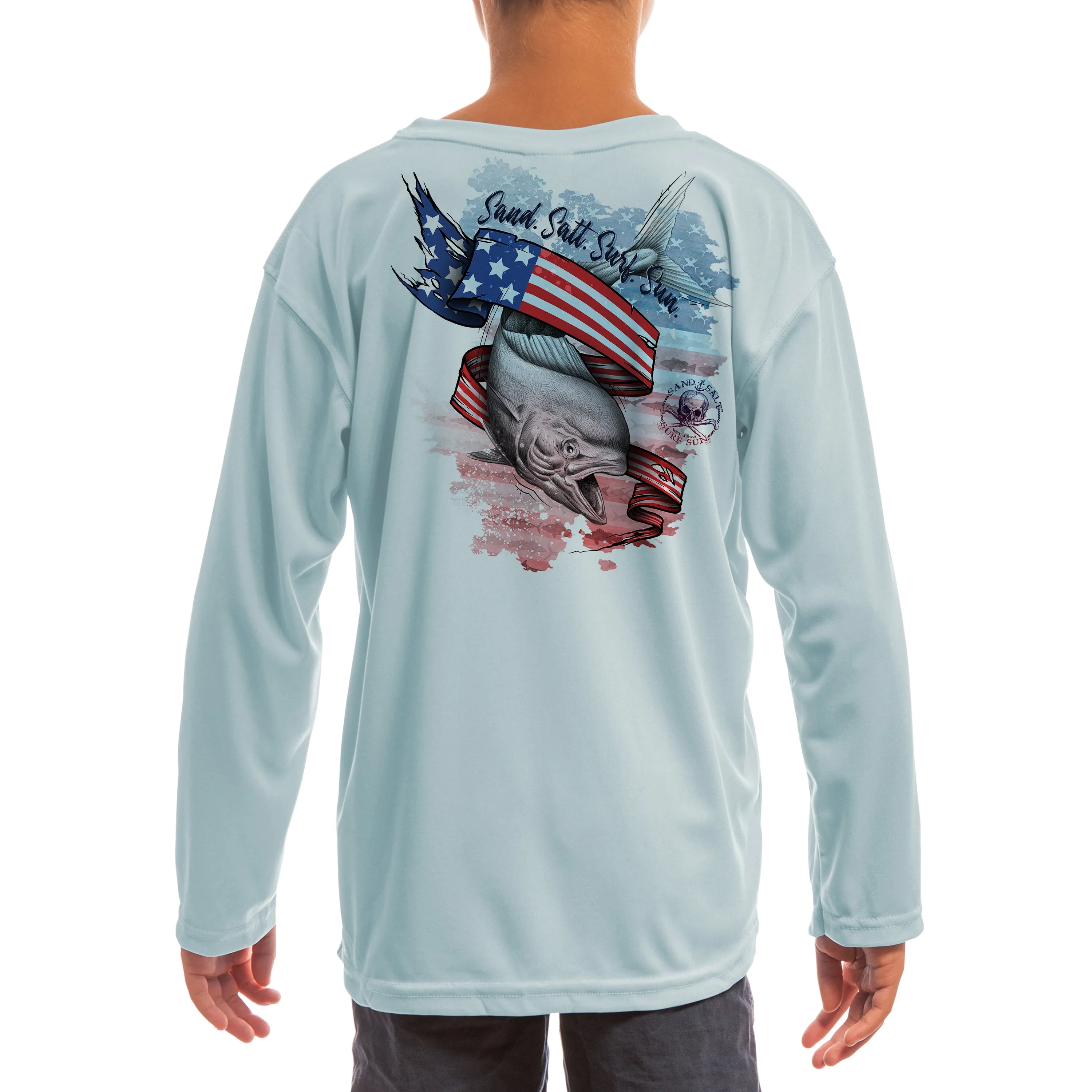 SAND.SALT.SURF.SUN. Flag Mahi Youth UPF 50  UV Sun Protection Performance Long Sleeve T-Shirt