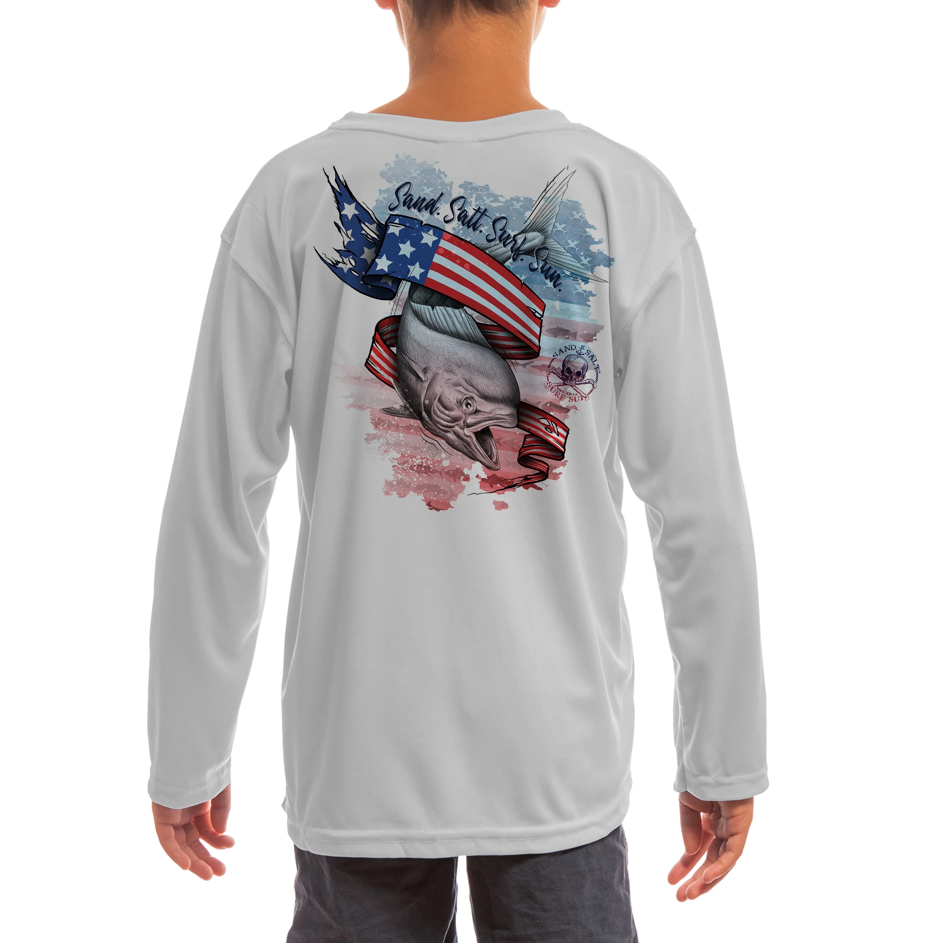 SAND.SALT.SURF.SUN. Flag Mahi Youth UPF 50  UV Sun Protection Performance Long Sleeve T-Shirt