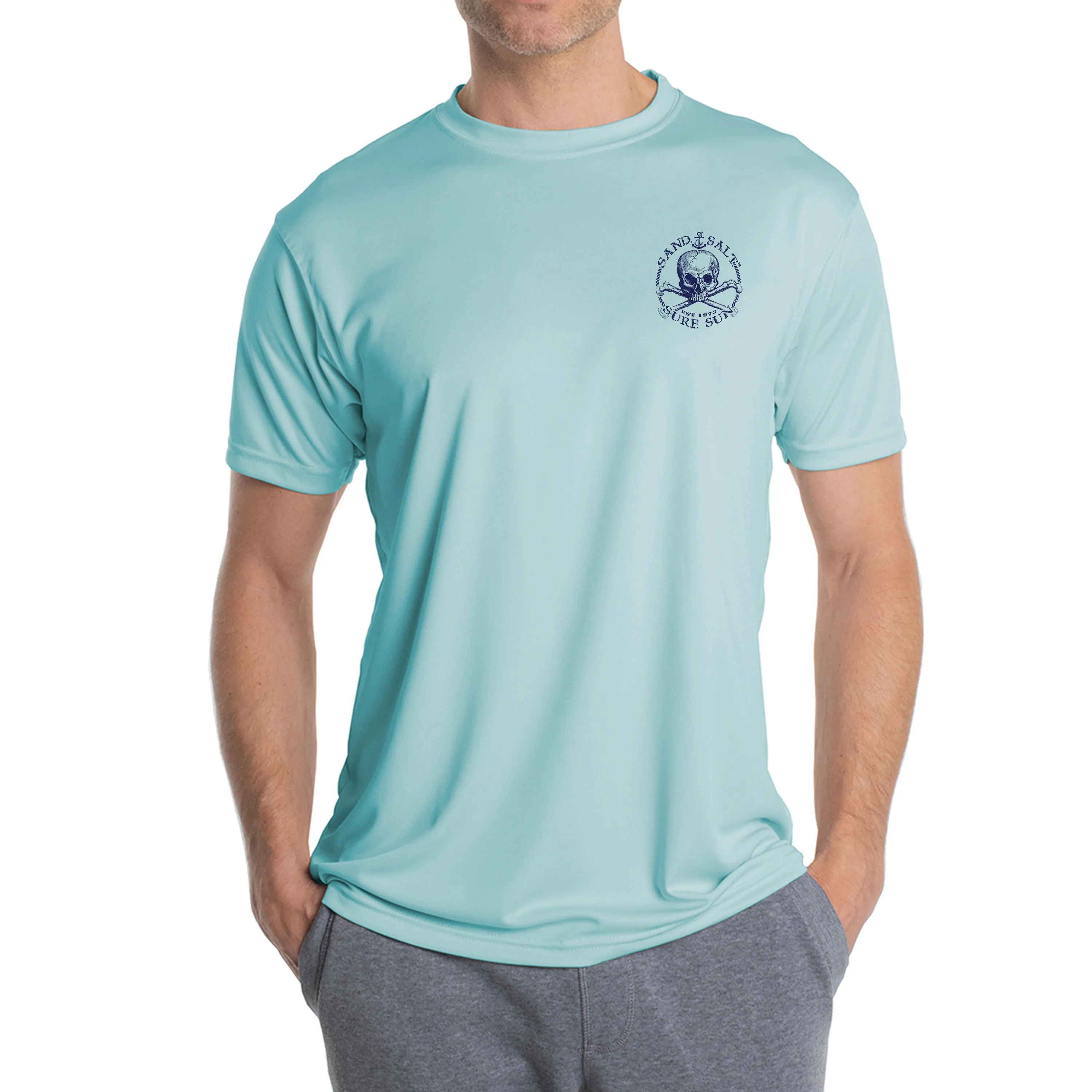 SAND.SALT.SURF.SUN. Flag Turtle Men's UPF 50  UV Sun Protection Performance Short Sleeve T-Shirt